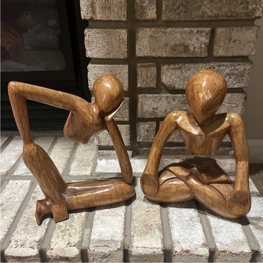 Wooden Abstract Yoga/Indonesian Sculpture And Wooden Thinking Person Art 9.5"